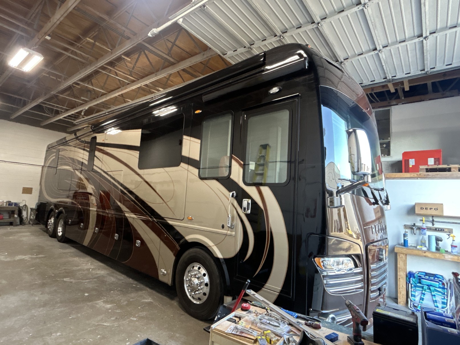 Paint booth result – RV Large Refinished job complete