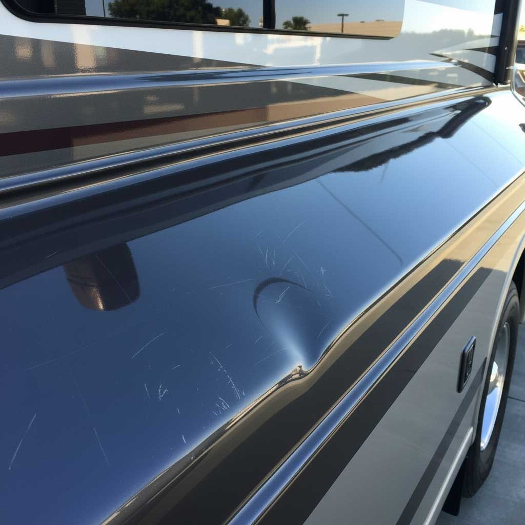 Paintless dent removal before – dent visible on panel